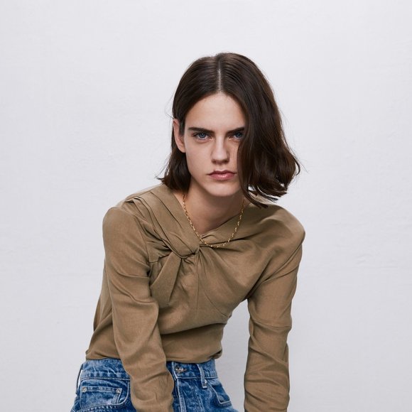 Zara Tops Zara Linen Top With Knotbeige 858642 Poshmark